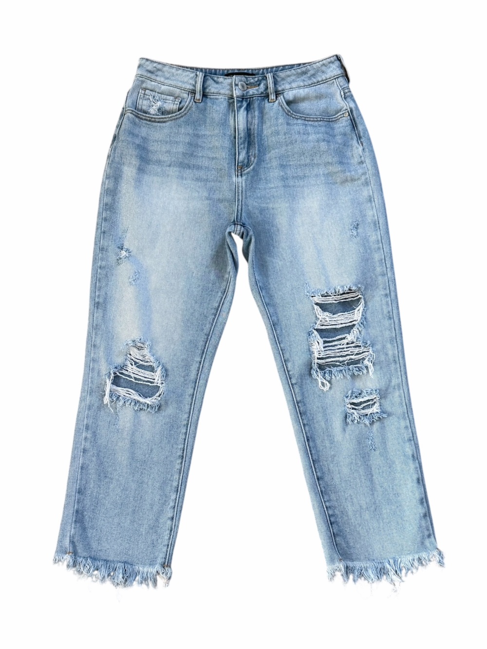 Kendall & Kylie Distressed High Rise Frayed Hem Straight Leg Crop Jeans Size 27